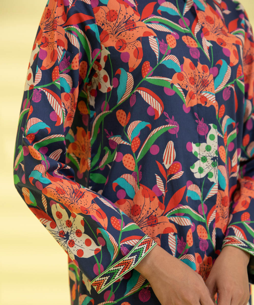 PRINTED LAWN SUIT - Navy Blue