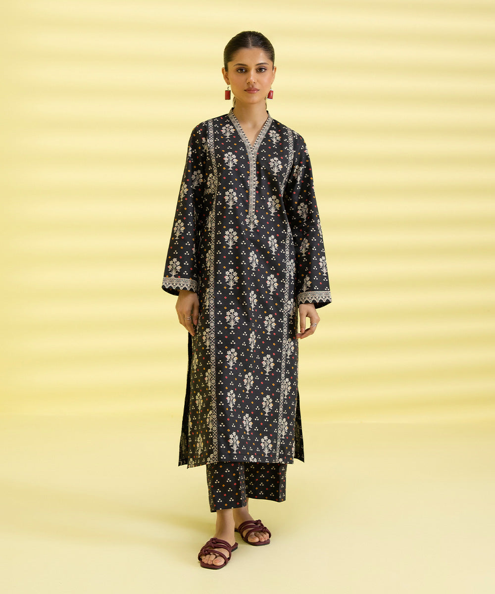 PRINTED LAWN SUIT - Black and White