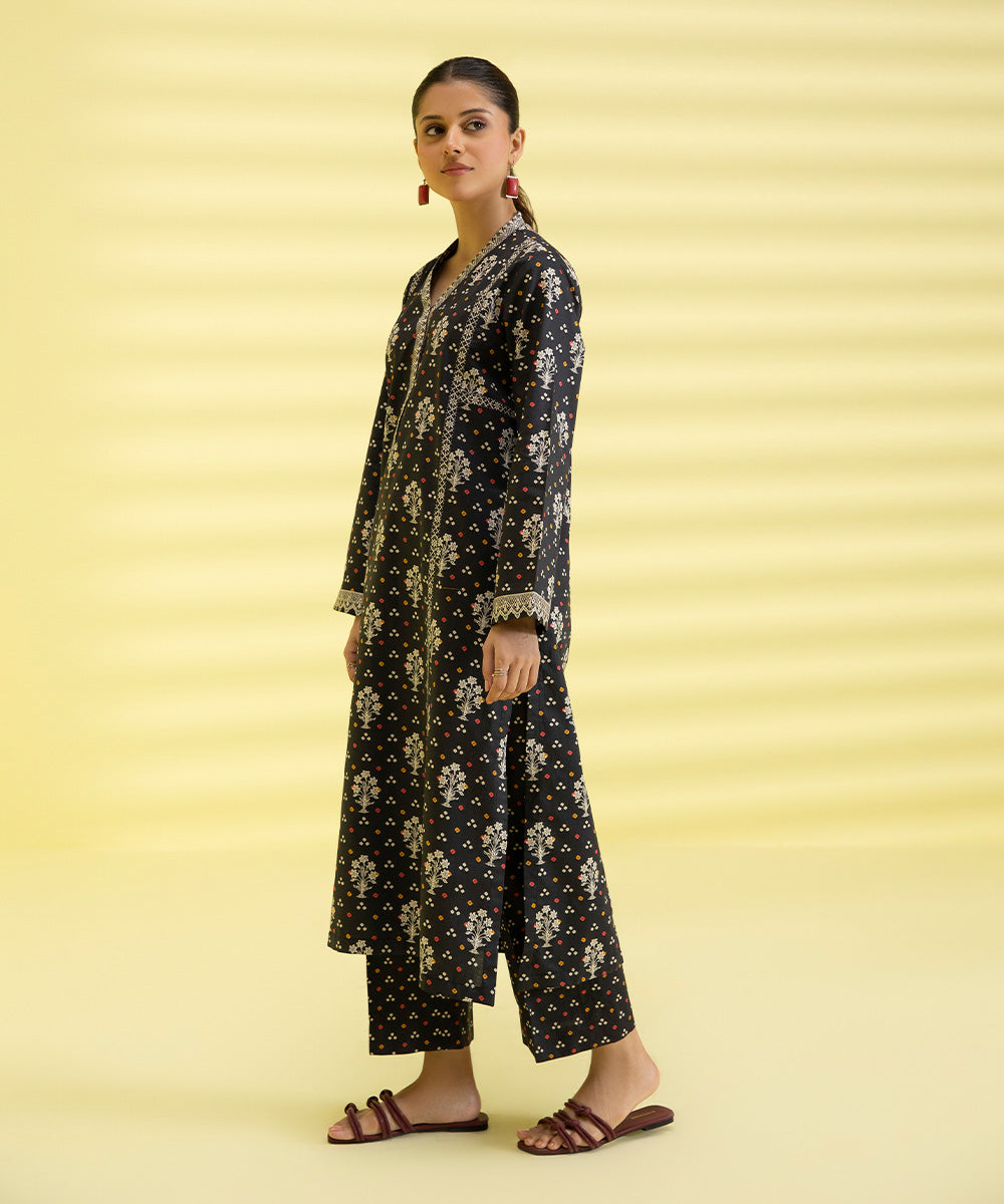 PRINTED LAWN SUIT - Black and White