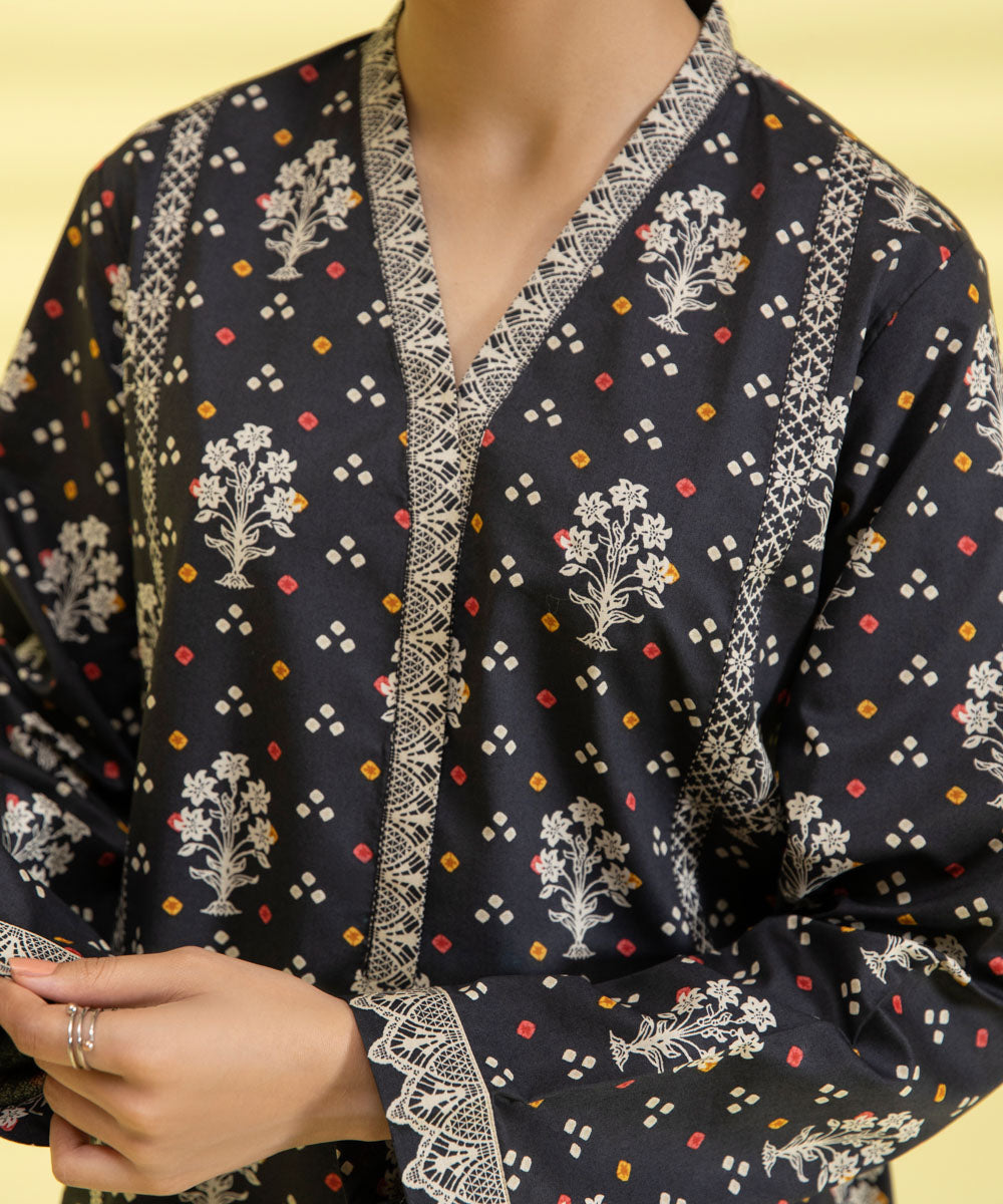PRINTED LAWN SUIT - Black and White