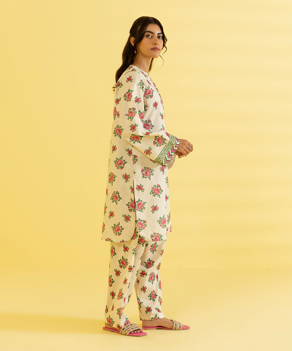 PRINTED LAWN SUIT - Ivory
