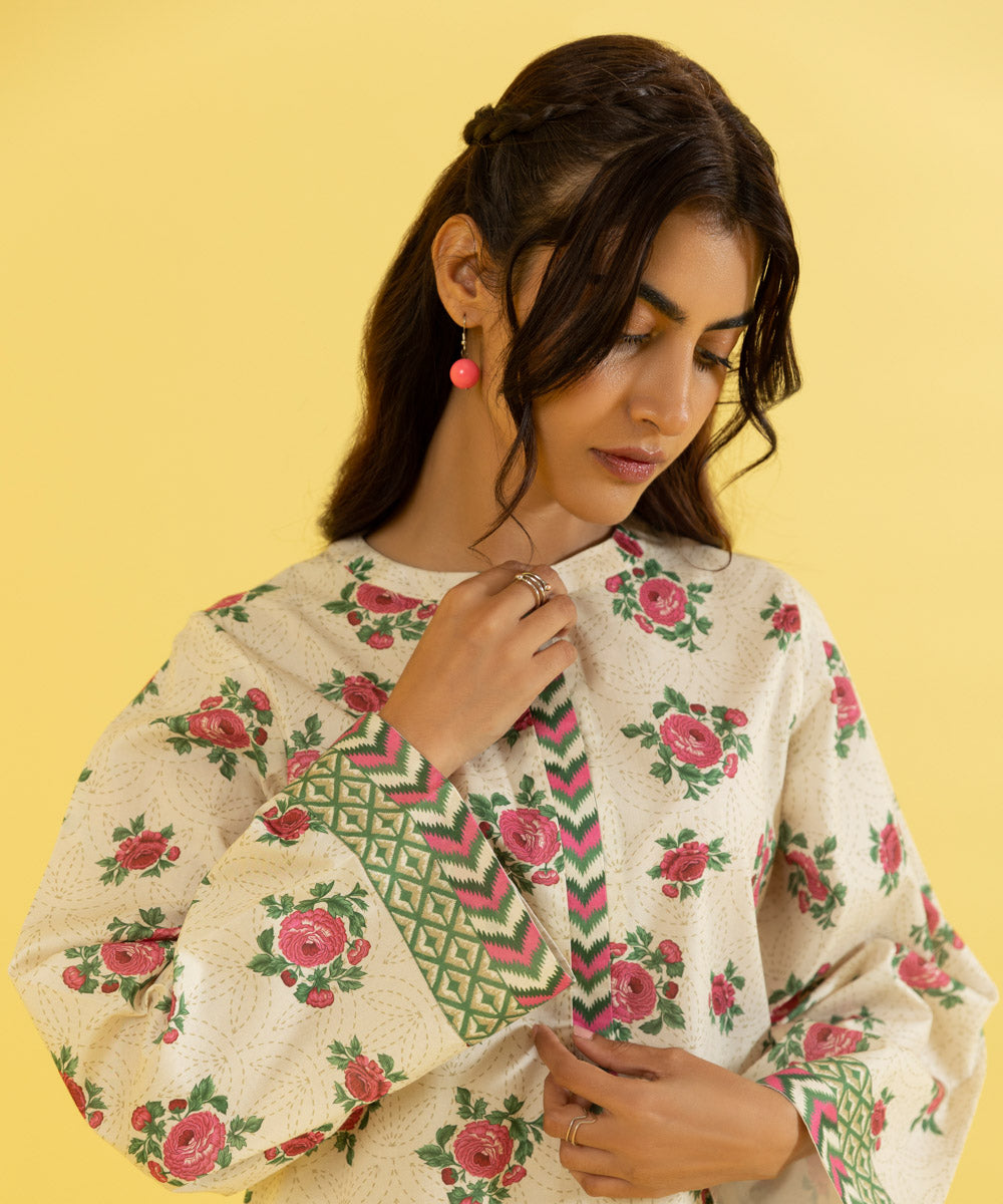 PRINTED LAWN SUIT - Ivory