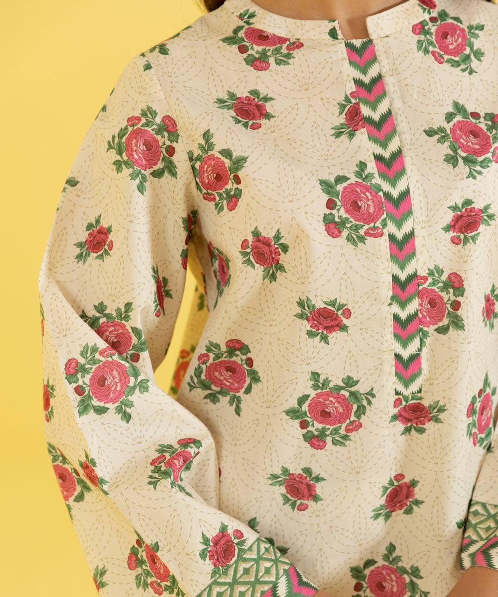 PRINTED LAWN SUIT - Ivory