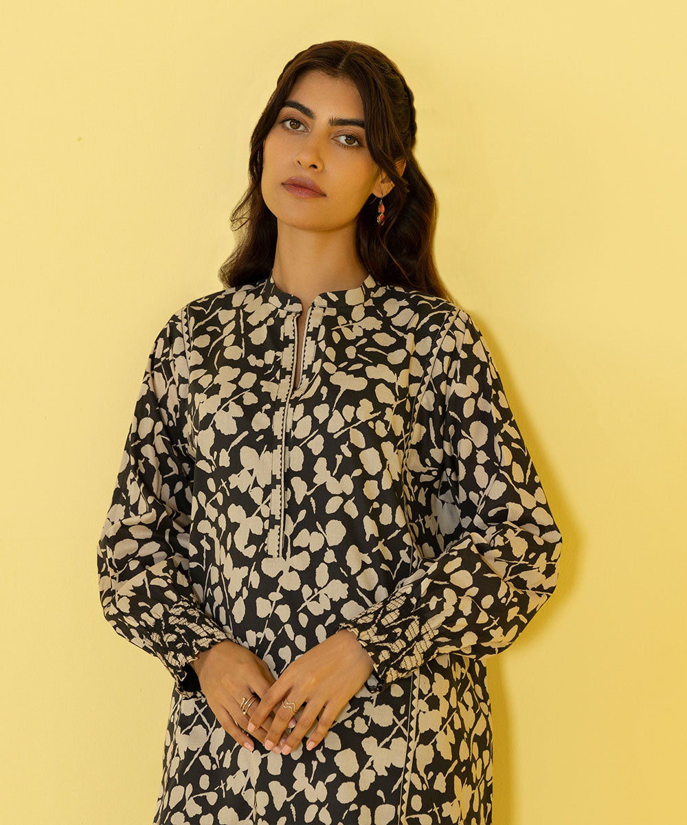 PRINTED LAWN SUIT - Ivory and Coral Pink