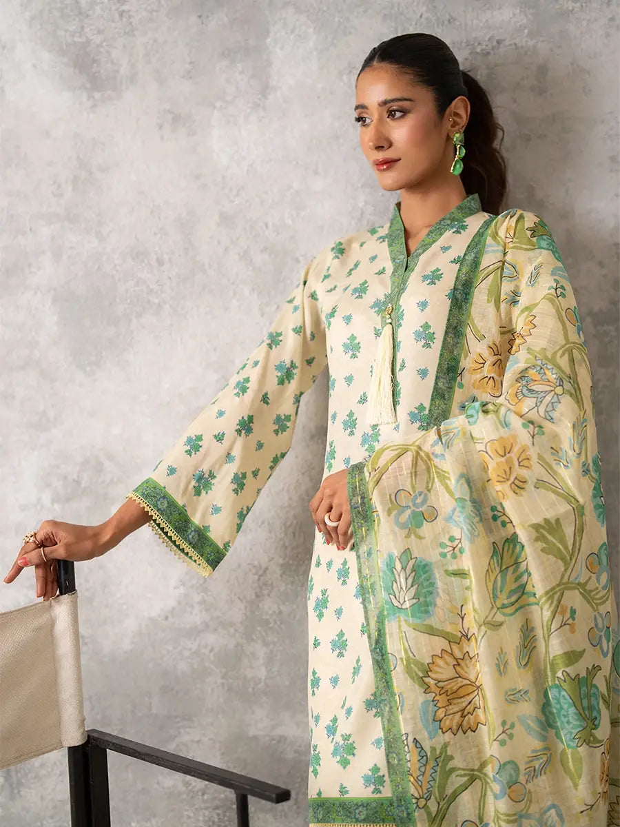 3pc Unstitched - Printed Lawn Silk Suit (ASI036)