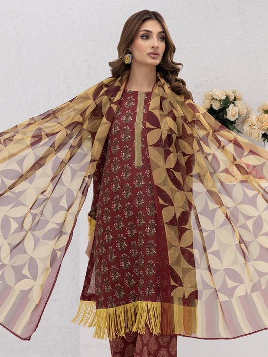3pc Unstitched - Printed Lawn Silk Suit (ASI074)