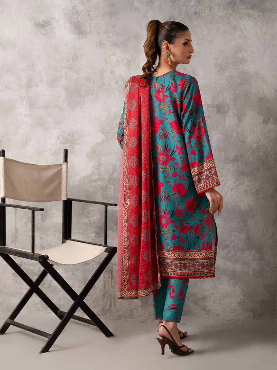 3pc Unstitched - Printed Lawn Silk Suit (ASI030)