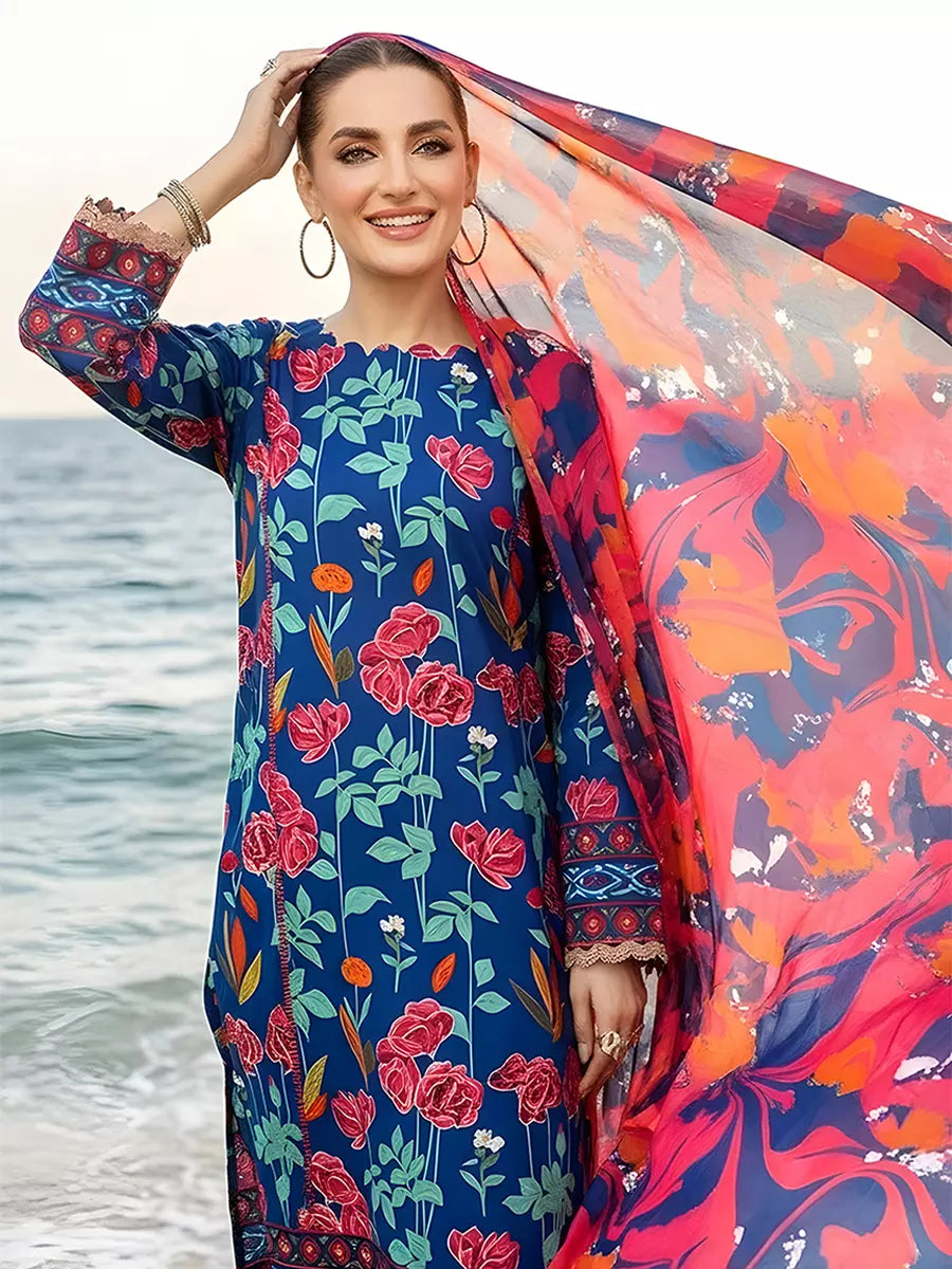 3PC Unstitched Printed Silk Lawn Suit (SUNS7ASI306)