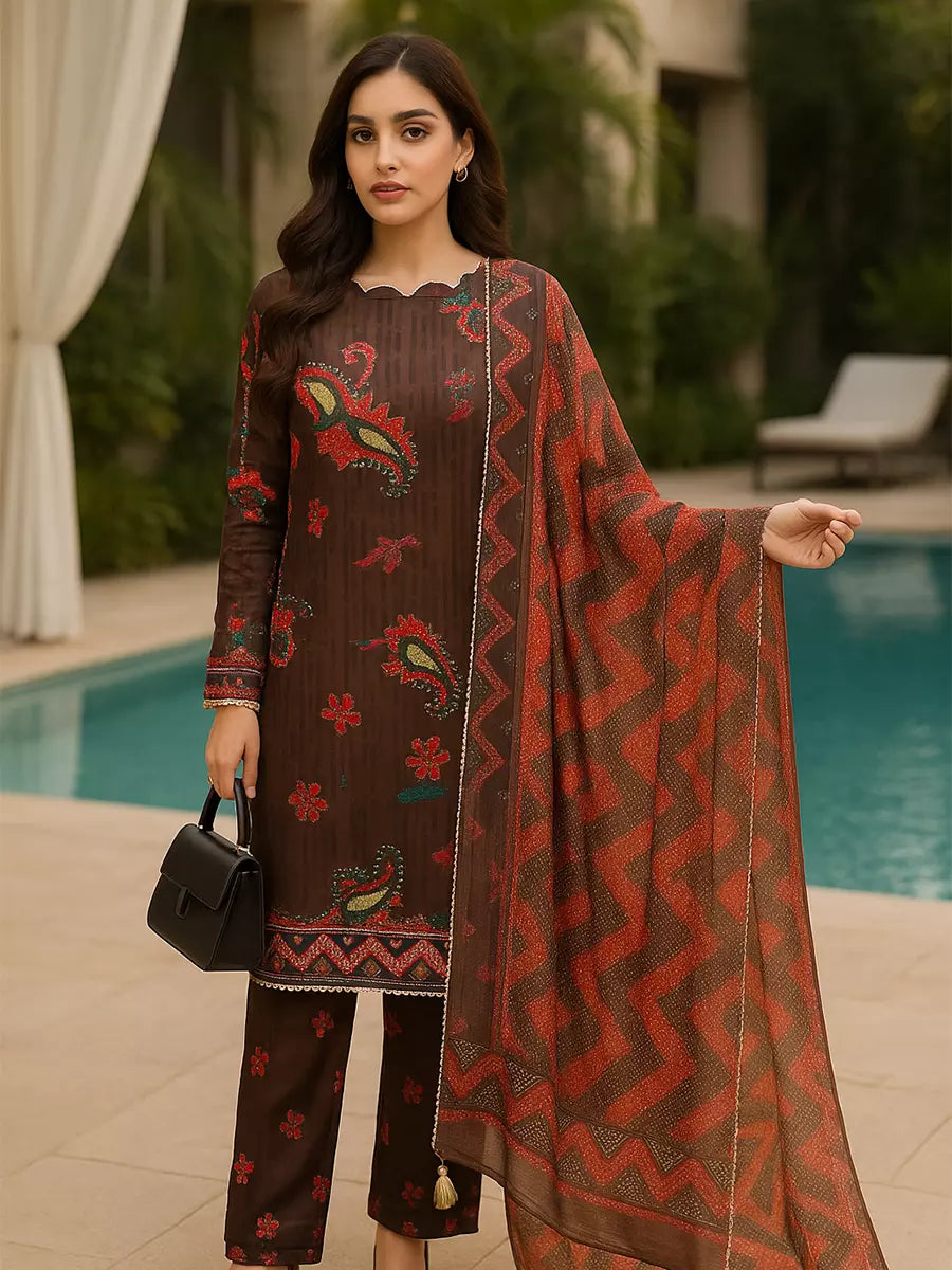 3PC Unstitched Printed Lawn Silk Suit (SUNS7ASI168)