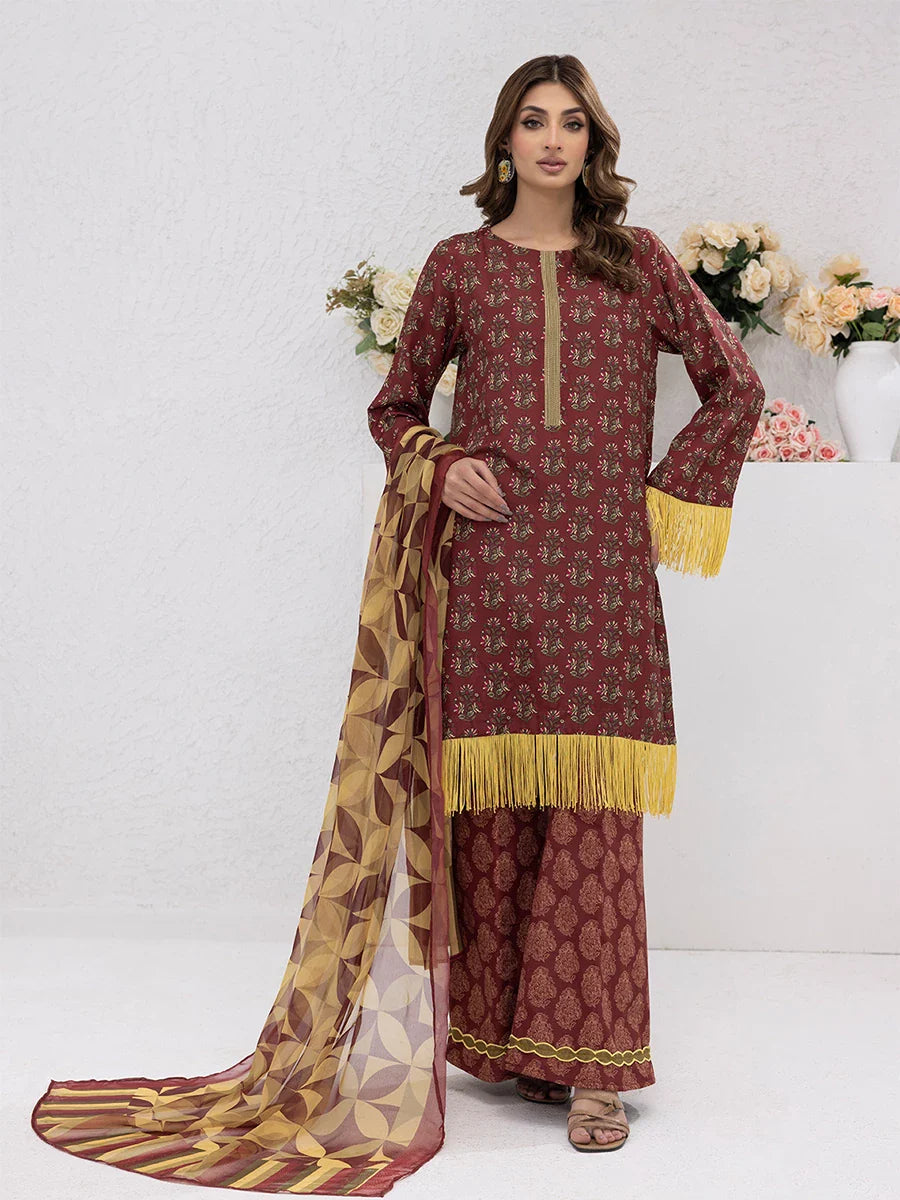 3pc Unstitched - Printed Lawn Silk Suit (ASI074)