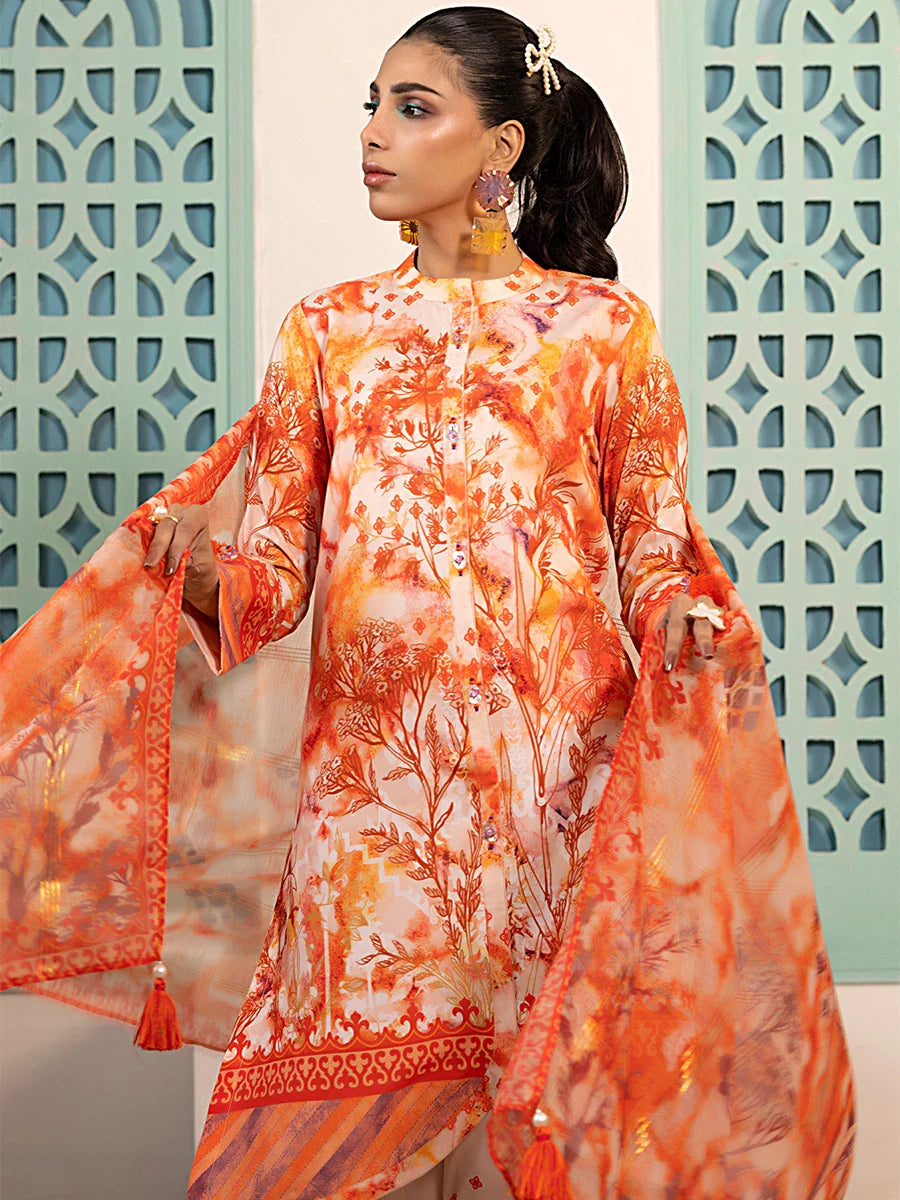 3pc Unstitched Printed Silk Lawn Suit (ASI064)