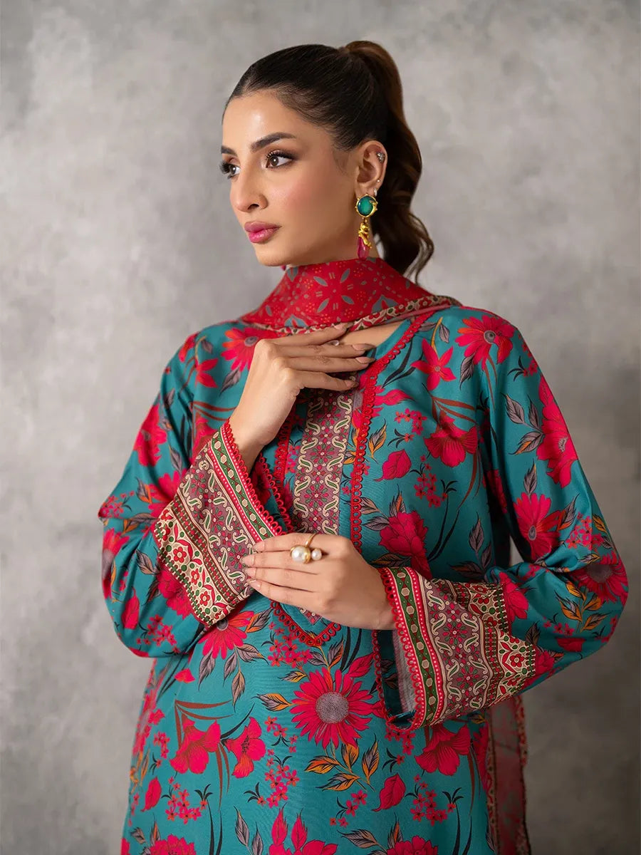 3pc Unstitched - Printed Lawn Silk Suit (ASI030)