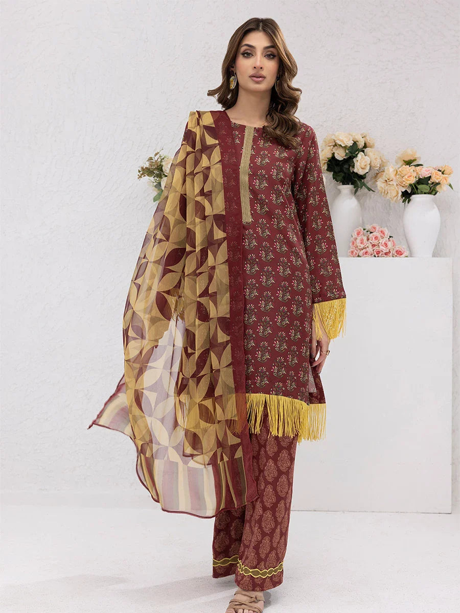 3pc Unstitched - Printed Lawn Silk Suit (ASI074)