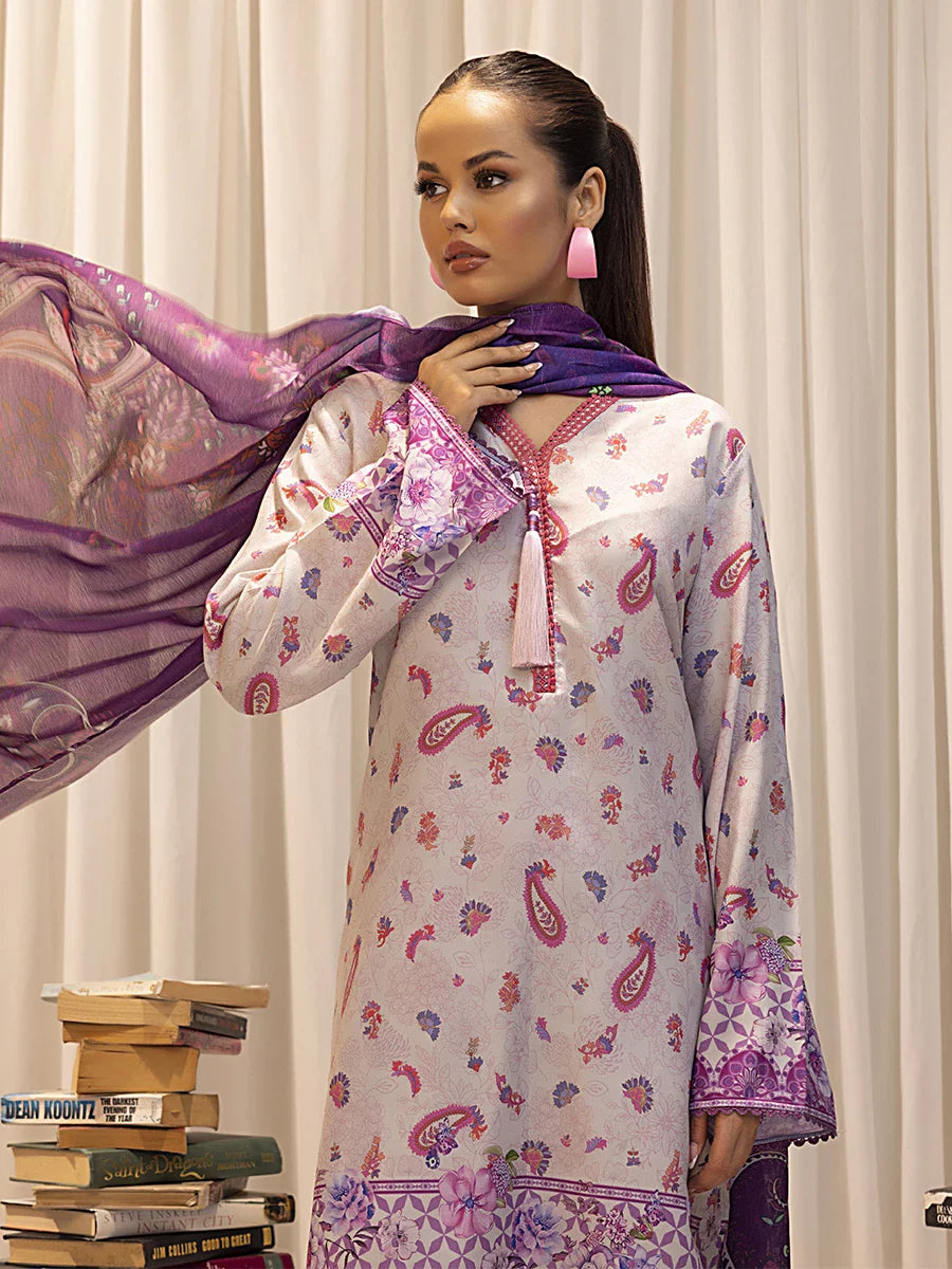 3pc Unstitched Printed Lawn Silk Suit (ASI017)