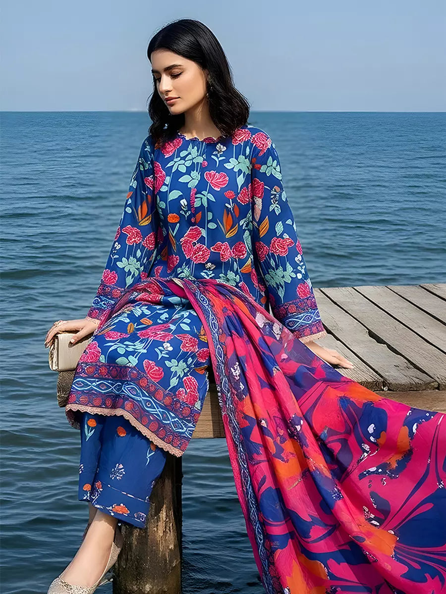 3PC Unstitched Printed Silk Lawn Suit (SUNS7ASI306)