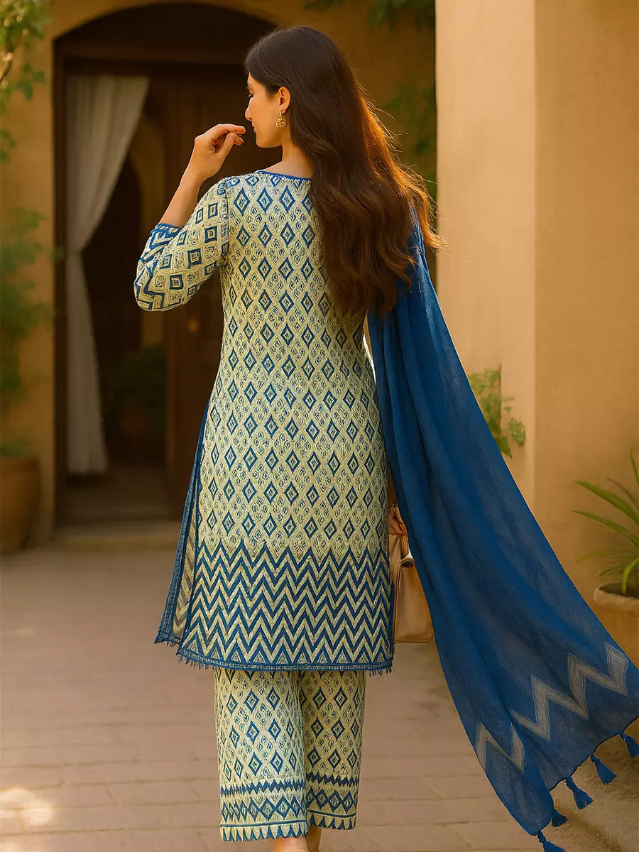 3PC Unstitched Printed Lawn Silk Suit (SUNS7ASI167)