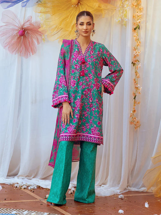 3pc Unstitched - Printed Lawn Silk Suit