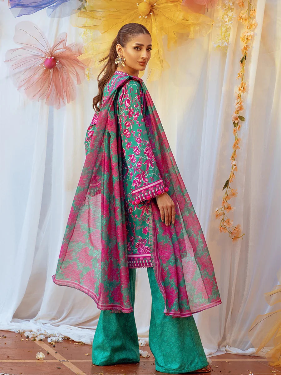 3pc Unstitched - Printed Lawn Silk Suit