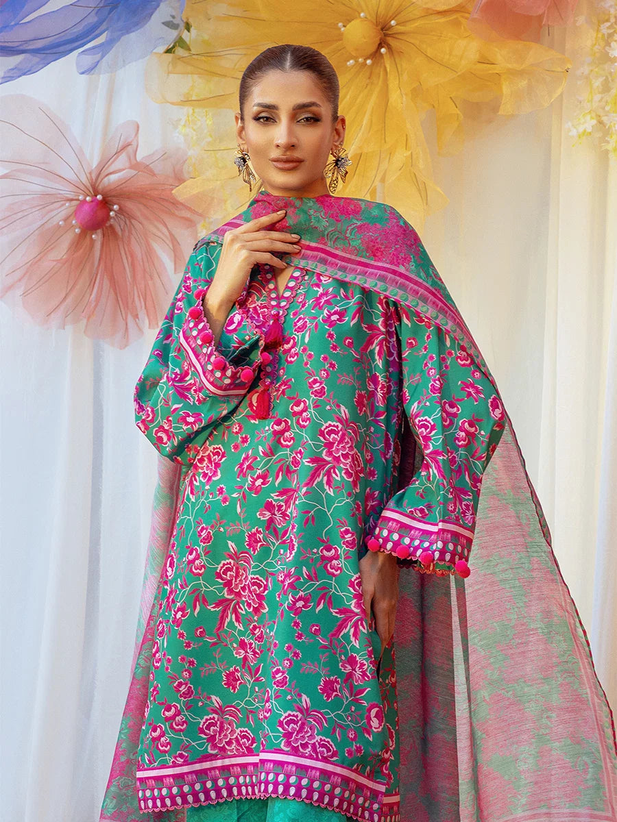 3pc Unstitched - Printed Lawn Silk Suit