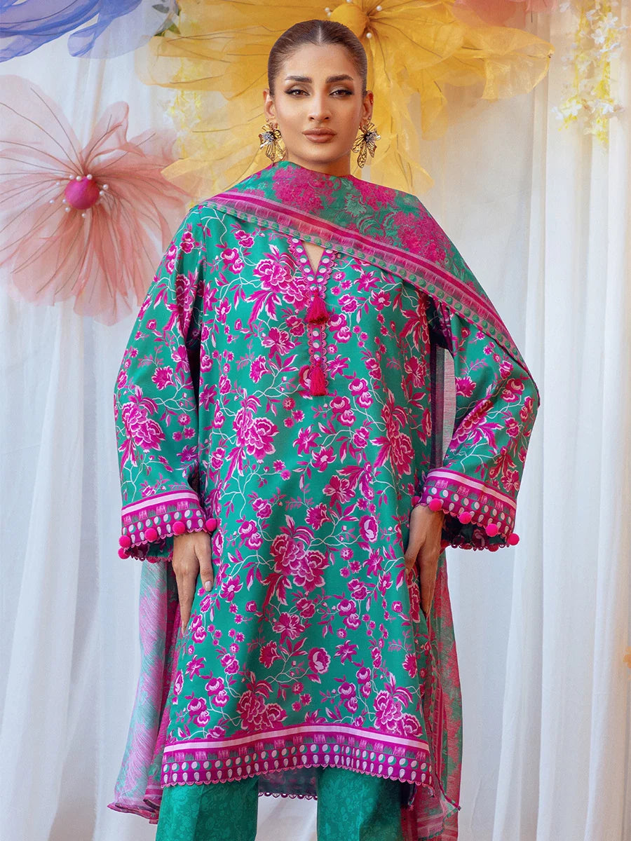 3pc Unstitched - Printed Lawn Silk Suit