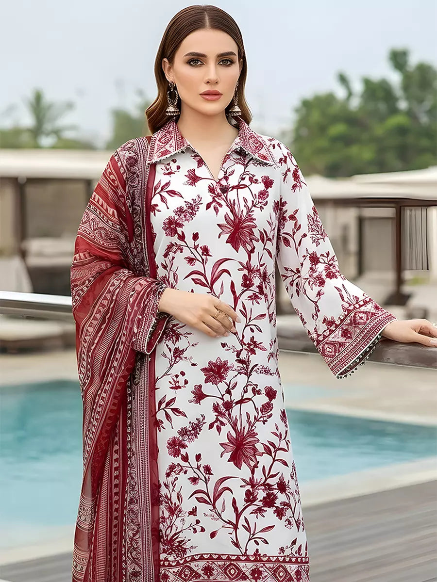 3PC Unstitched Printed Silk Lawn Suit (SUNS7ASI307)