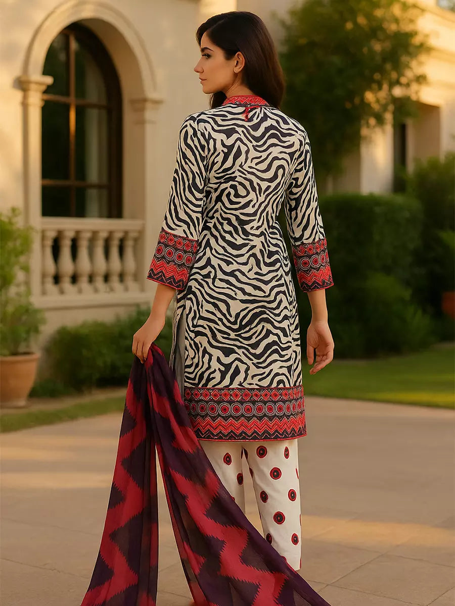 3PC Unstitched Printed Lawn Silk Suit (SUNS7ASI165)