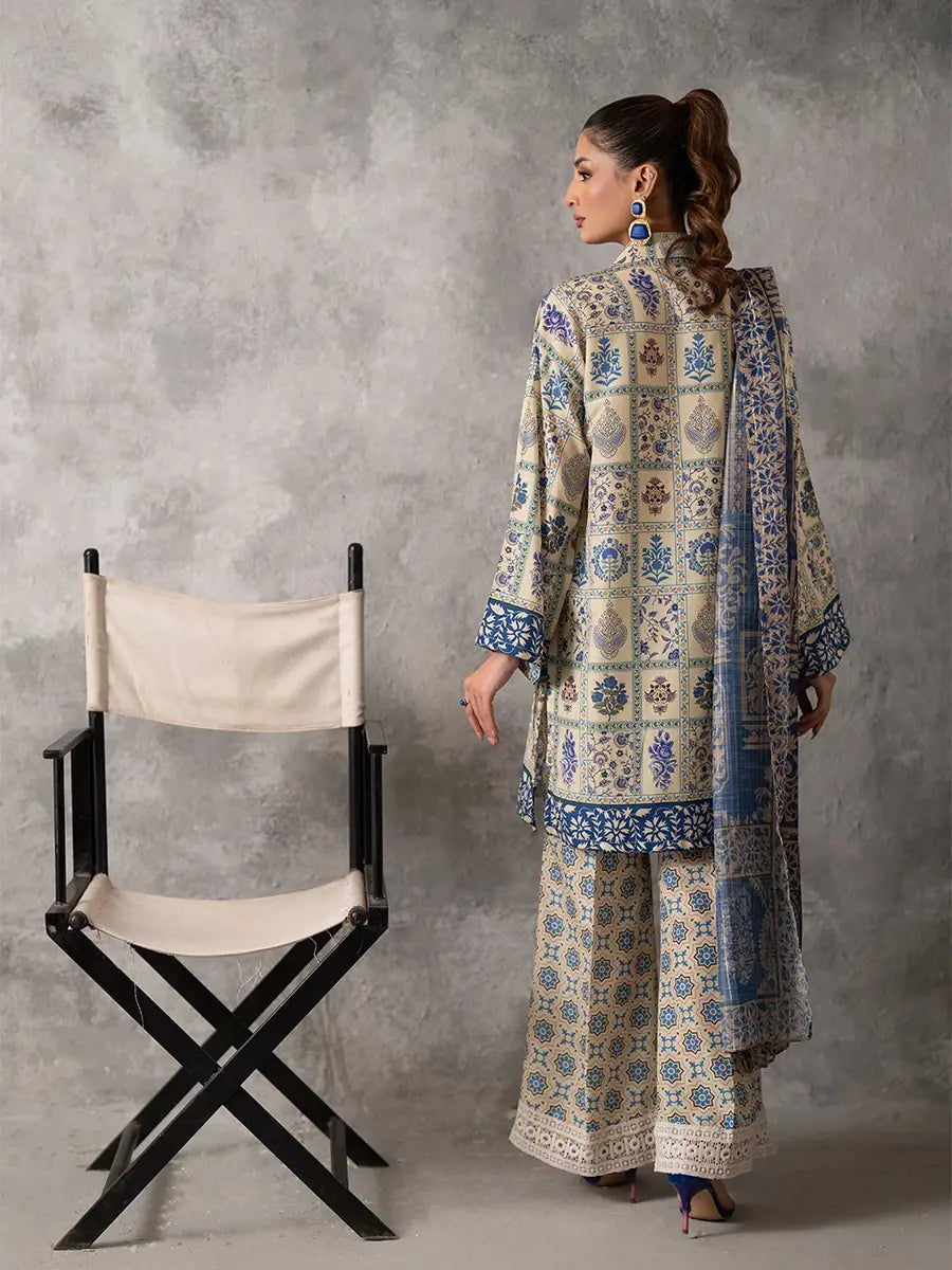 3PC Unstitched Printed Lawn Silk Suit (ASI034)