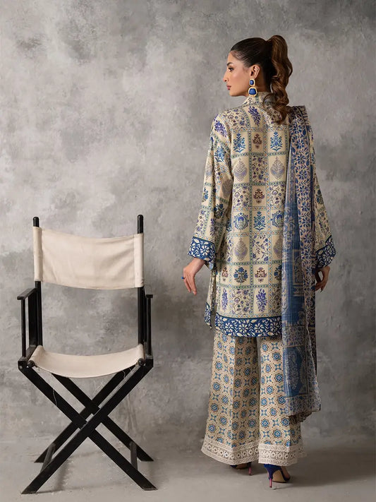 3PC Unstitched Printed Lawn Silk Suit (ASI034)