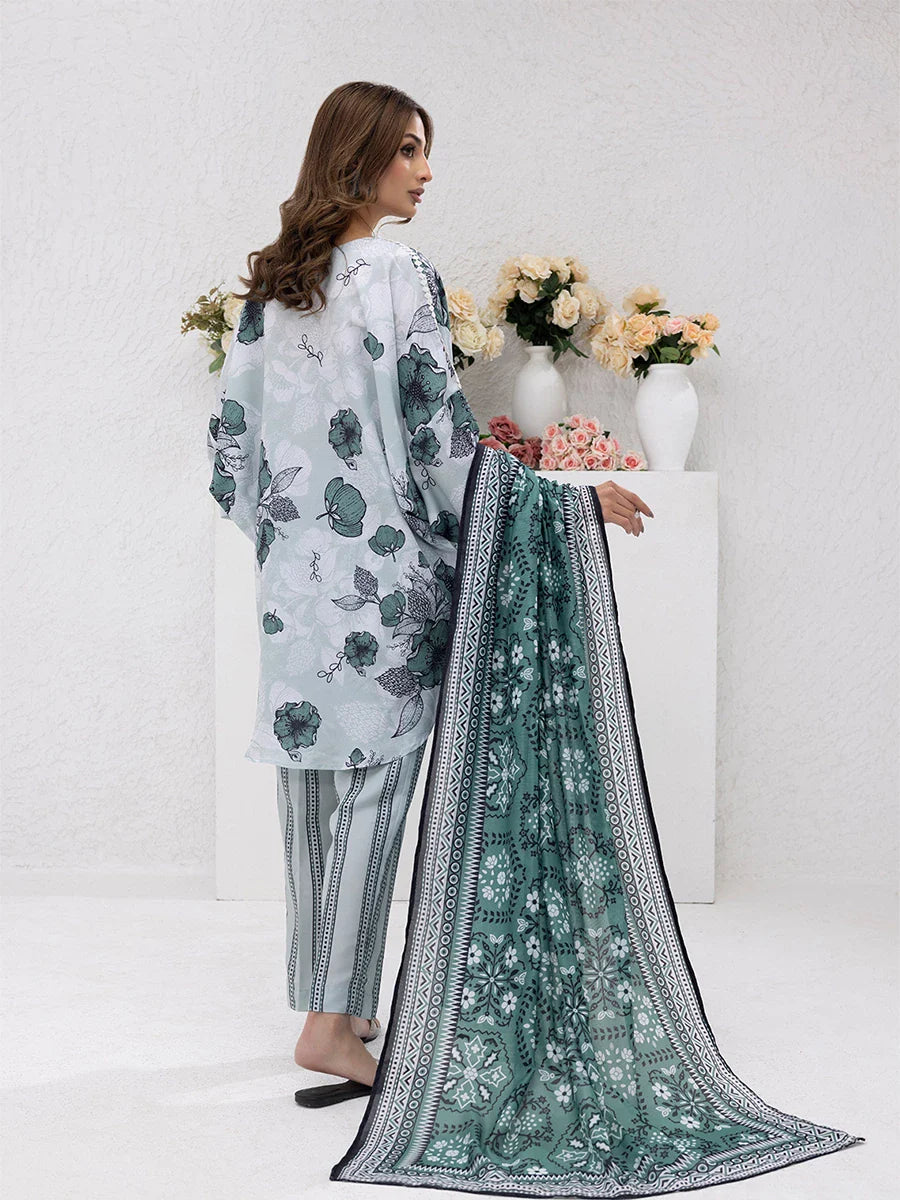 3PC Unstitched Printed Lawn Silk Suit (ASI076)