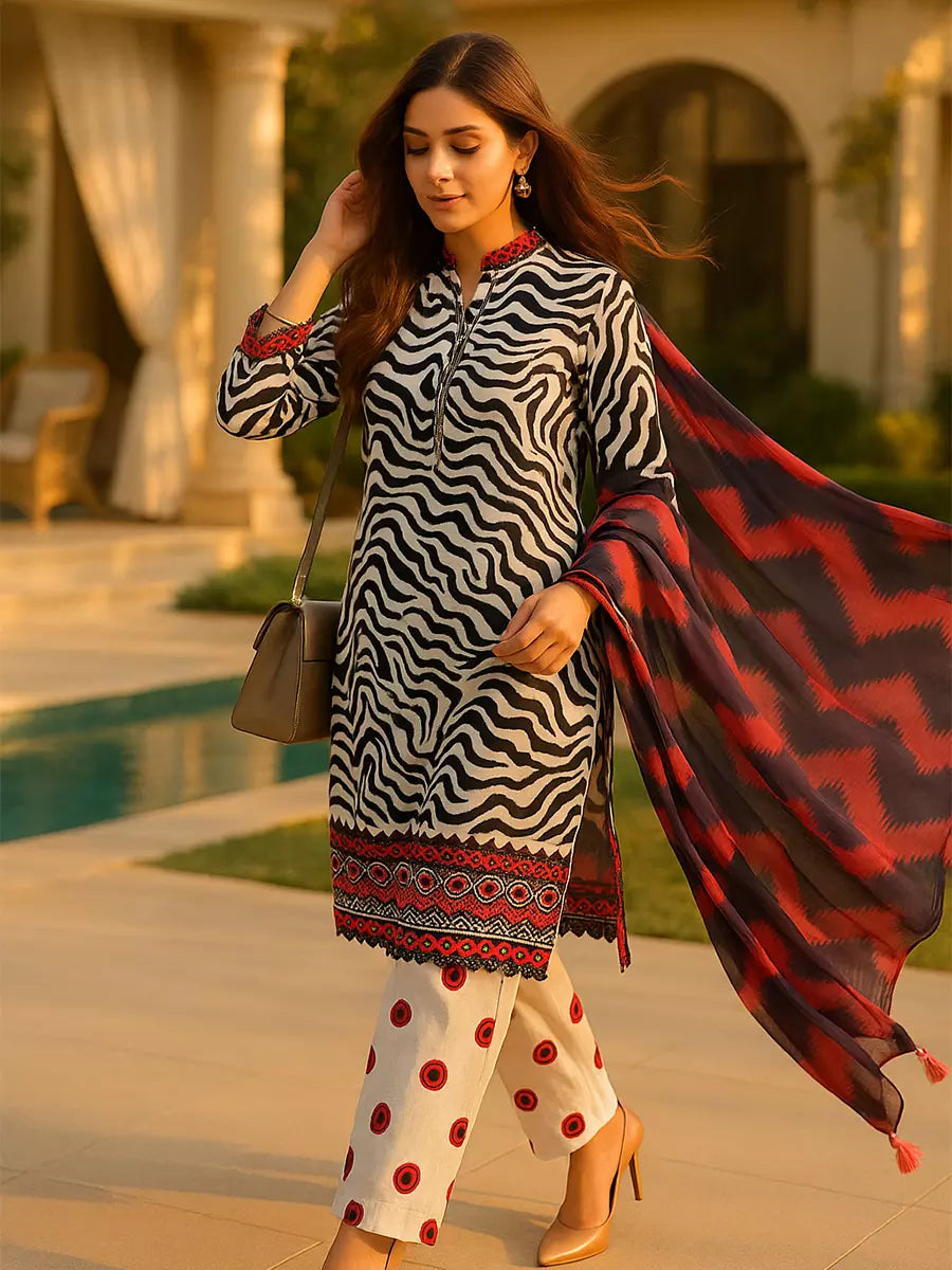 3PC Unstitched Printed Lawn Silk Suit (SUNS7ASI165)
