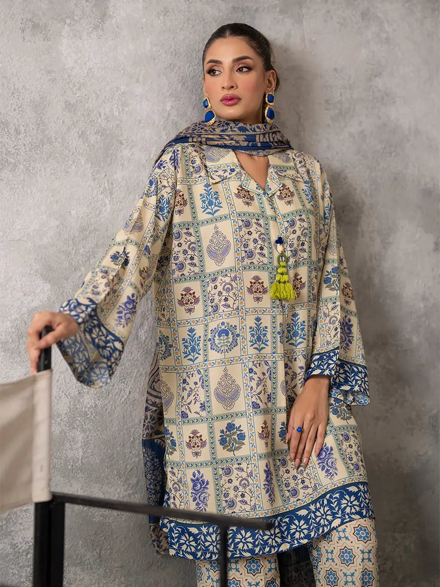3PC Unstitched Printed Lawn Silk Suit (ASI034)