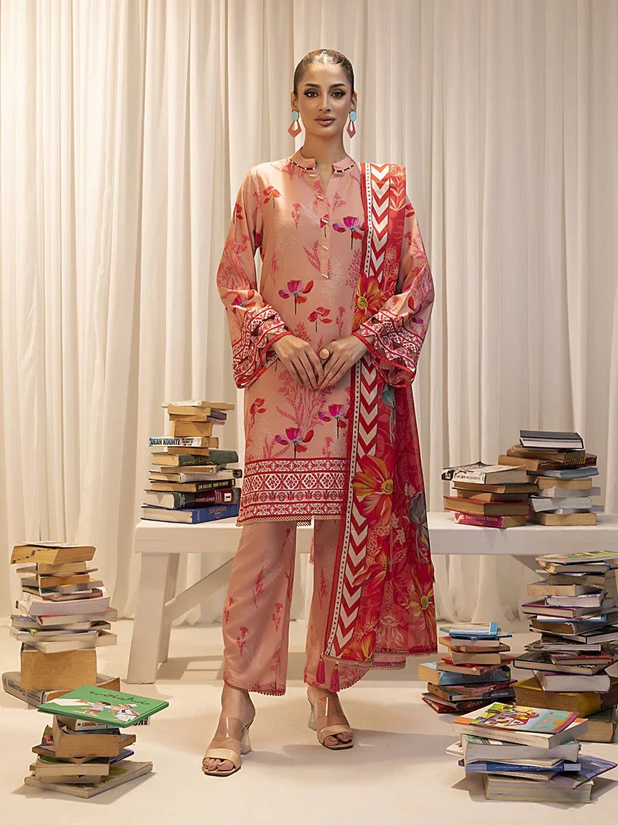 3pc Unstitched - Printed Lawn Silk Suit (ASI015)