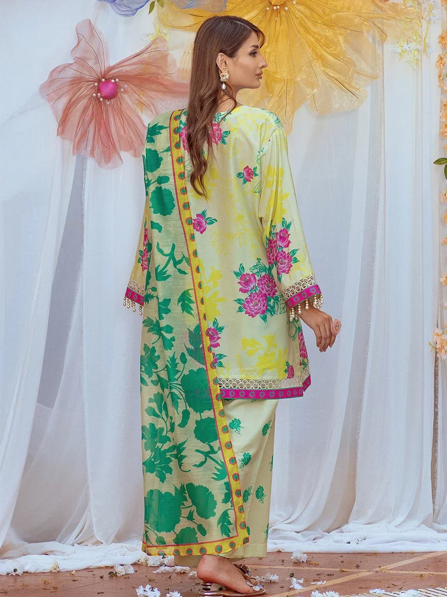 3PC Unstitched Printed Lawn Silk Suit