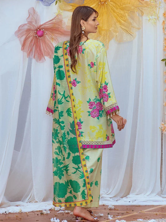 3PC Unstitched Printed Lawn Silk Suit