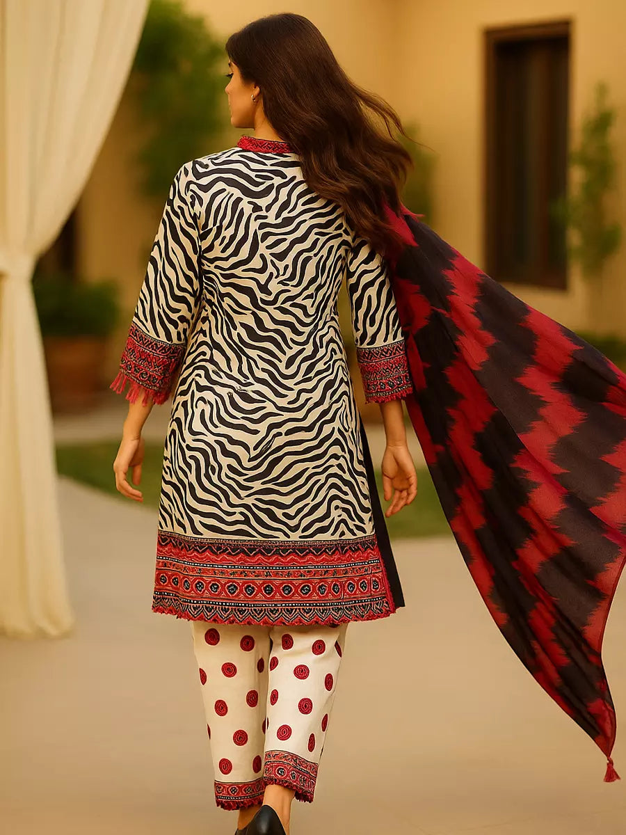 3PC Unstitched Printed Lawn Silk Suit (SUNS7ASI165)