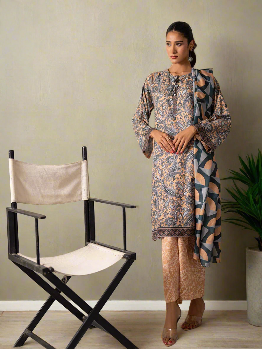 3pc Unstitched - Printed Lawn Silk Suit (ASI029)