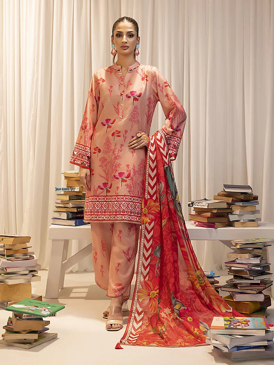 3pc Unstitched - Printed Lawn Silk Suit (ASI015)