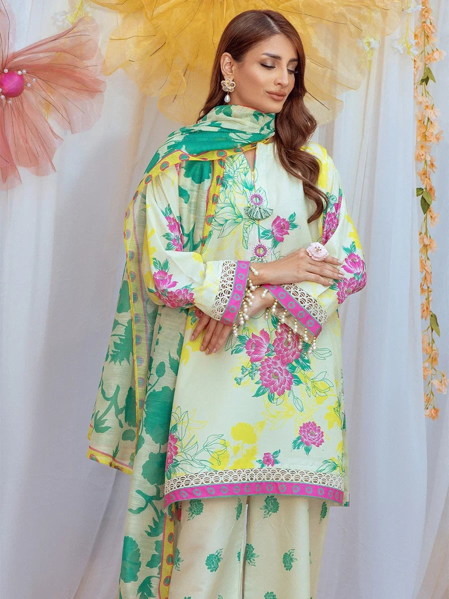 3PC Unstitched Printed Lawn Silk Suit