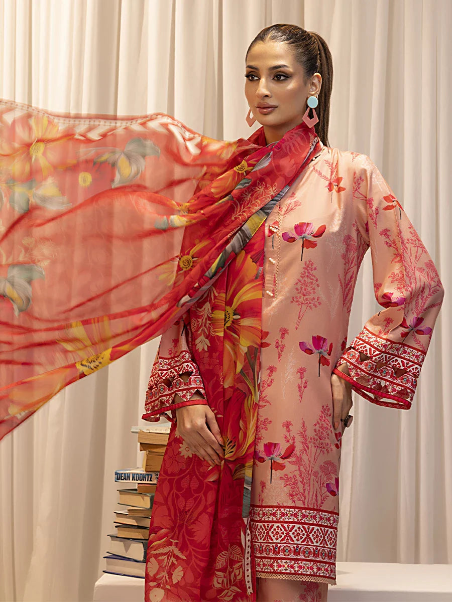 3pc Unstitched - Printed Lawn Silk Suit (ASI015)