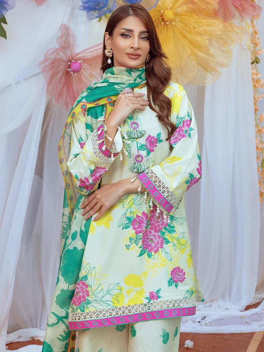 3PC Unstitched Printed Lawn Silk Suit