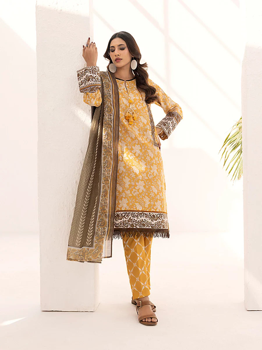 3PC Unstitched Printed Lawn Silk Suit (ASI090)