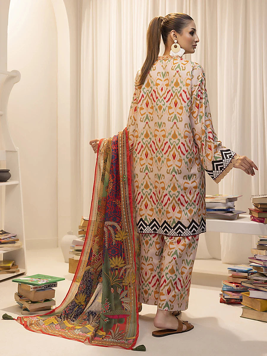 3PC Unstitched Printed Lawn Silk Suit (ASI014)