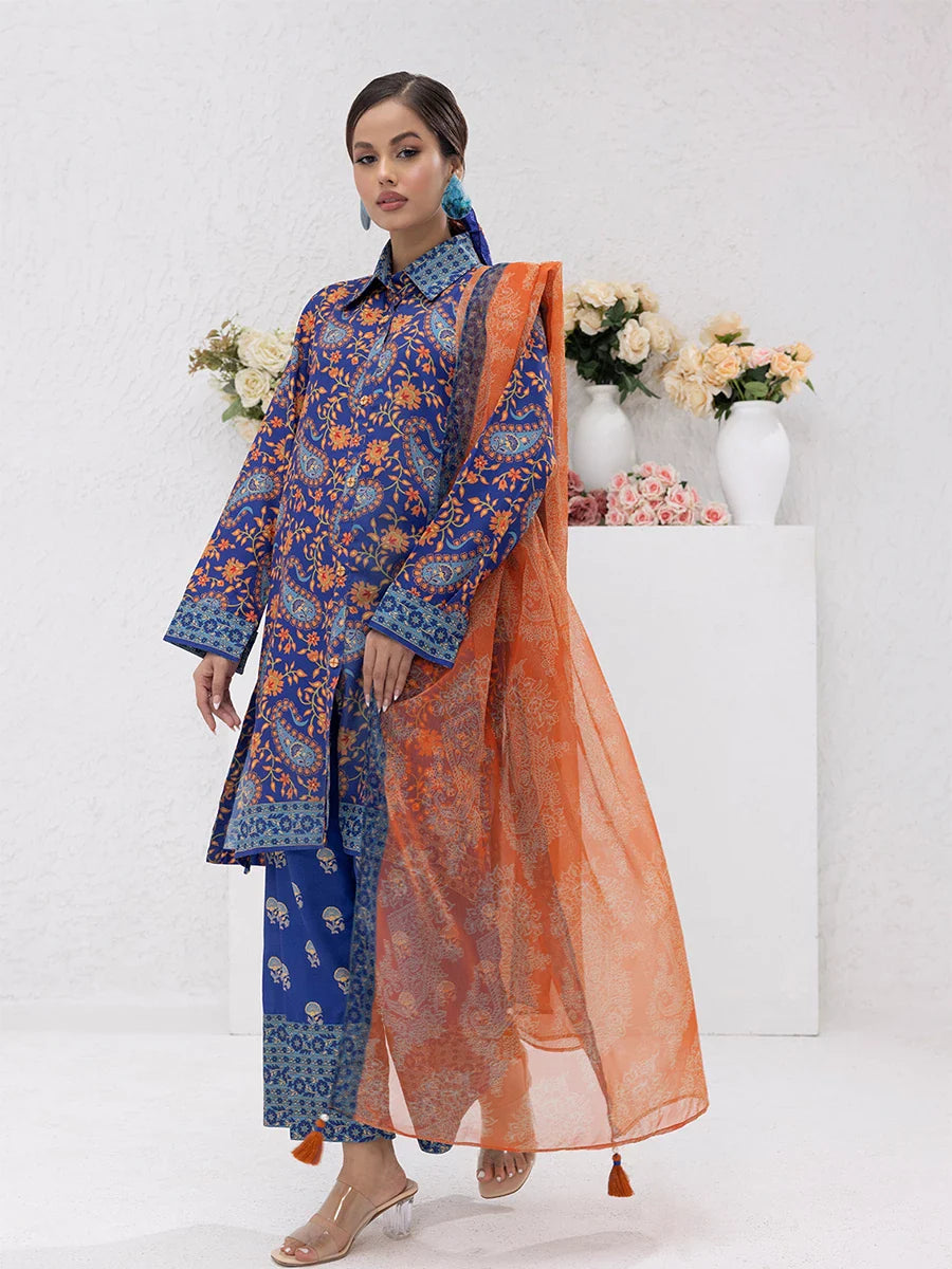 3PC Unstitched Printed Lawn Silk Suit (ASI078)