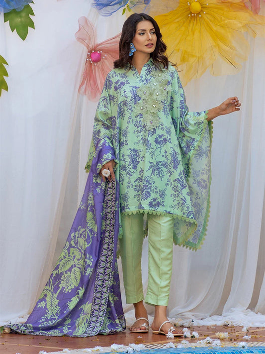 3PC Unstitched Printed Lawn Silk Suit