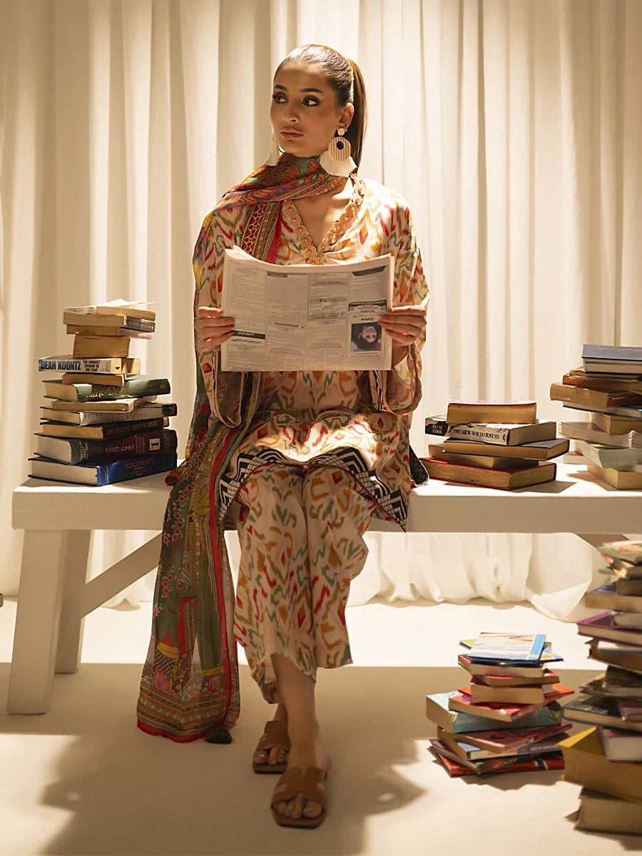 3PC Unstitched Printed Lawn Silk Suit (ASI014)