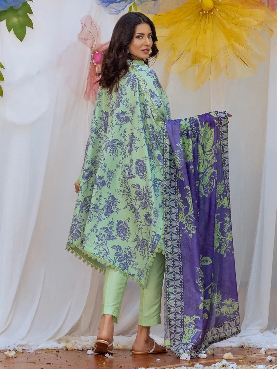 3PC Unstitched Printed Lawn Silk Suit