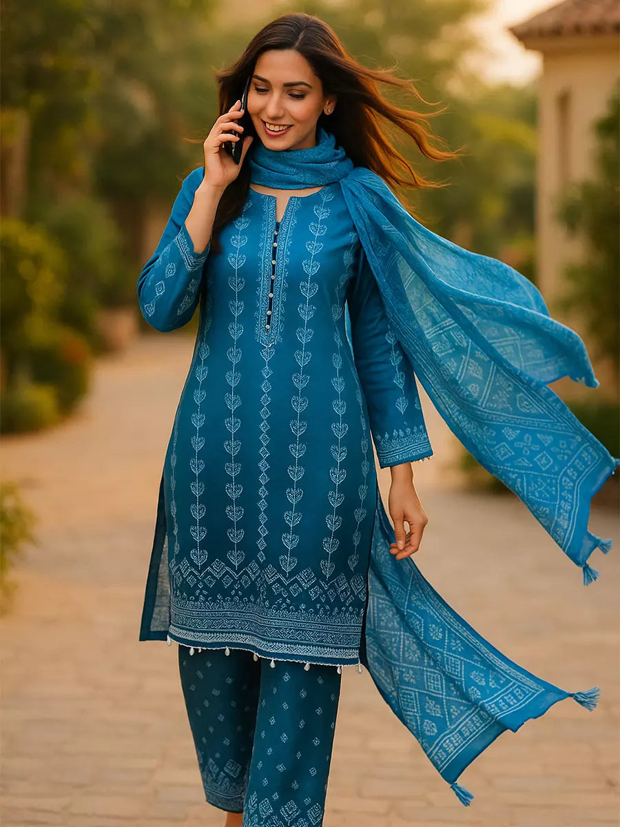 3PC Unstitched Printed Lawn Silk Suit (SUNS7ASI163)