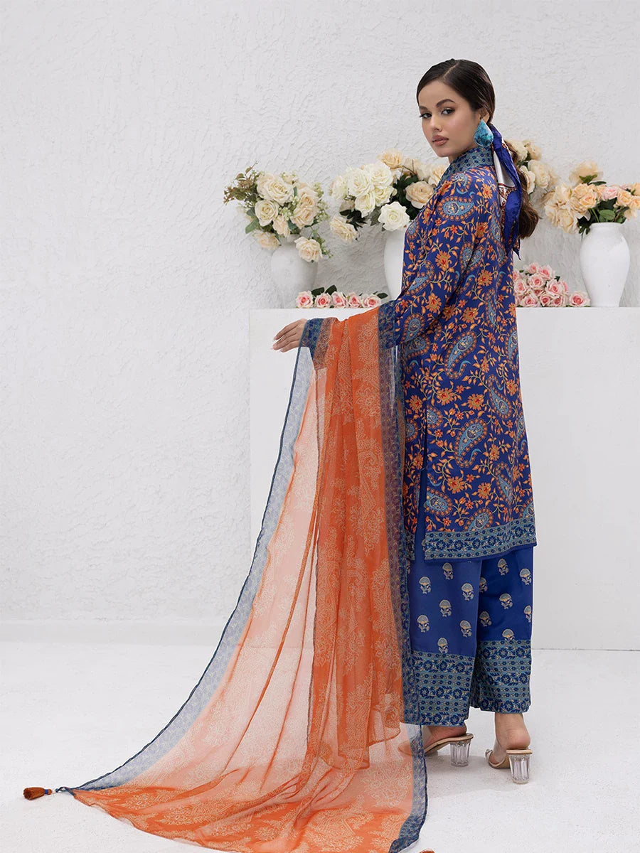 3PC Unstitched Printed Lawn Silk Suit (ASI078)
