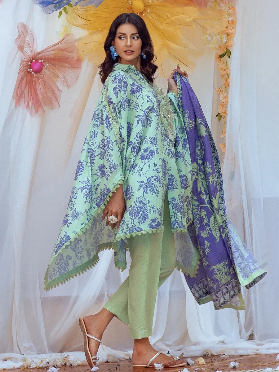 3PC Unstitched Printed Lawn Silk Suit