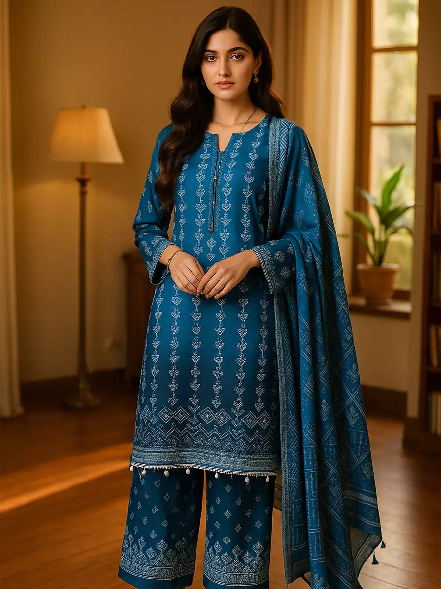 3PC Unstitched Printed Lawn Silk Suit (SUNS7ASI163)